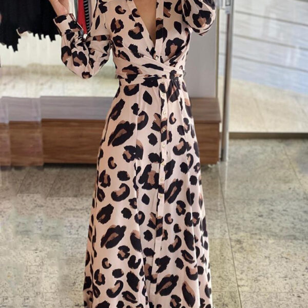 New Leopard Print Long Sleeve Dress