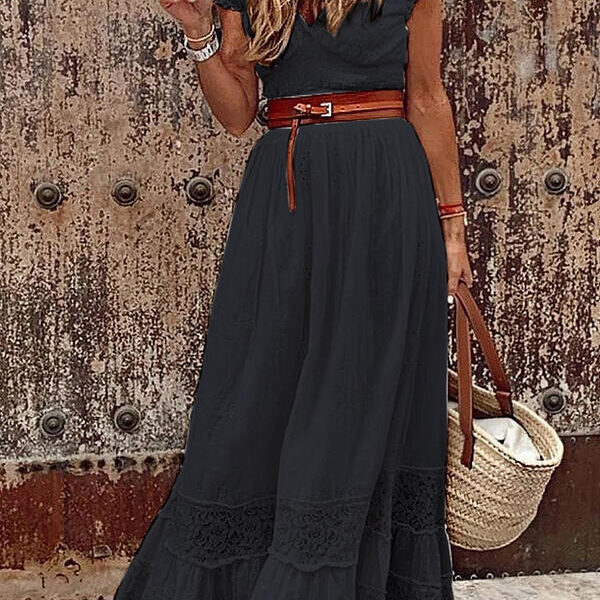 Women's Long Lace Stitching Elegant Dress Long Skirt