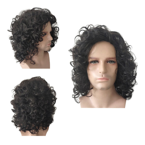 Men's Wig Black Curly Wavelength Layered Natural Style Costume Wig And Bangs