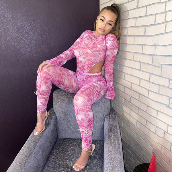 Mesh printed long sleeve jumpsuit